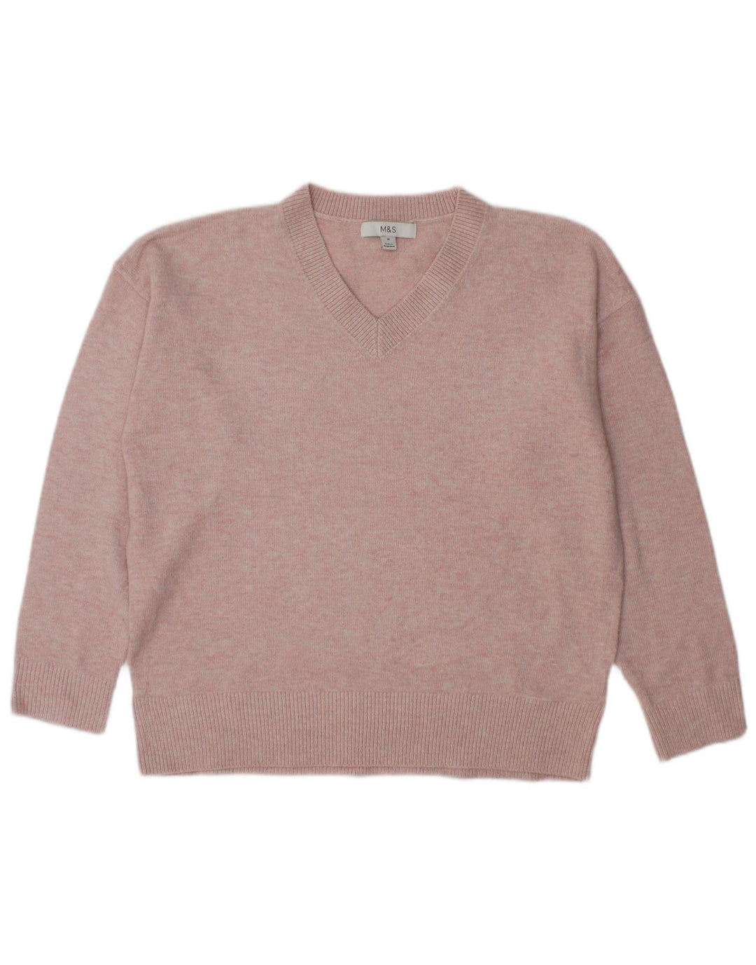 Marks & Spencer Damski sweter oversize z dekoltem w kształcie litery V, UK 14, średni róż