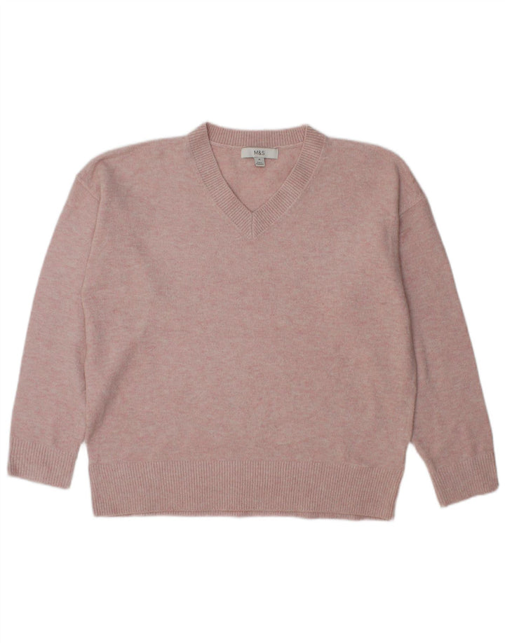 Marks & Spencer Damski sweter oversize z dekoltem w kształcie litery V, UK 14, średni róż