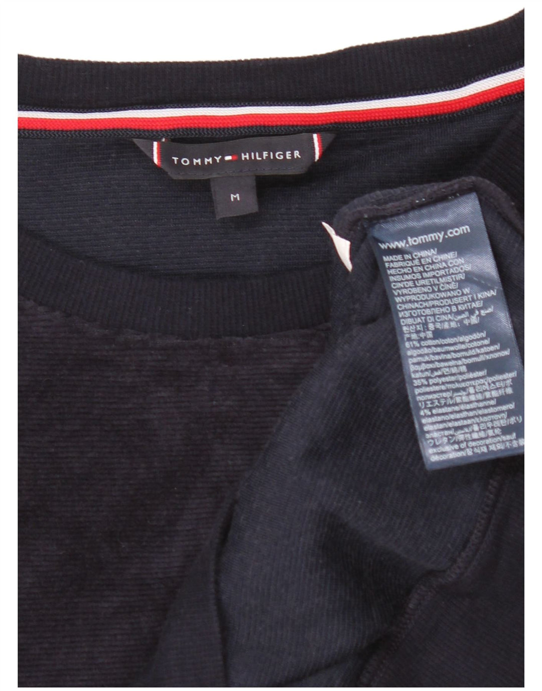 Męski sweter welurowy z grafiką Tommy Hilfiger, średni granat