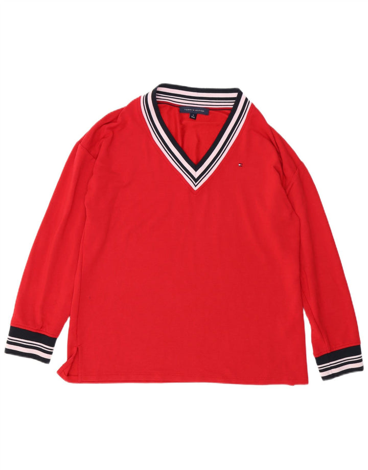 Damski top TOMMY HILFIGER z długim rękawem UK 14, średnio czerwona wiskoza
