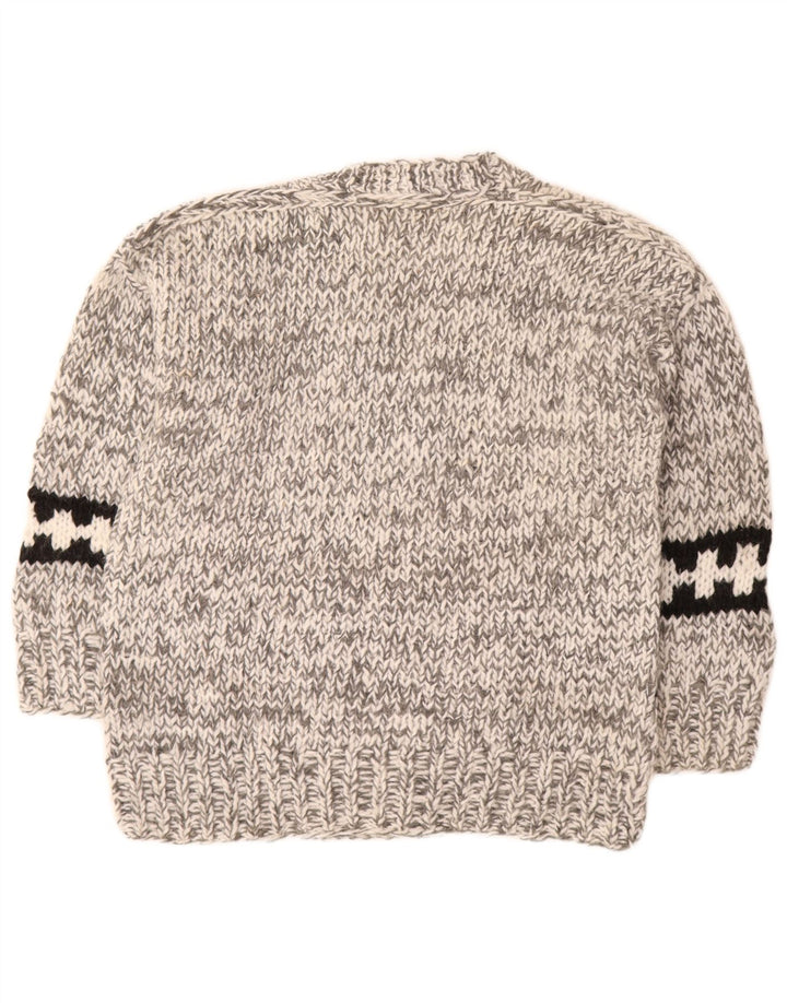 Męski sweter w stylu vintage z dekoltem w szpic, średnio szary Fair Isle