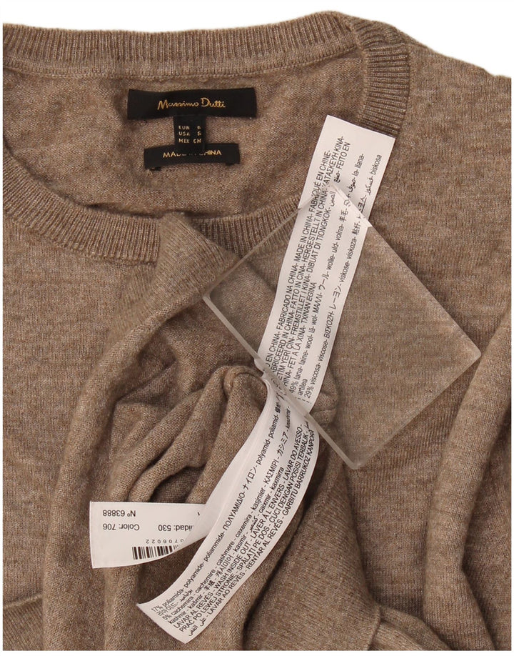 Sweter damski Massimo Dutti z okrągłym dekoltem UK 10 Small Beżowa wełna