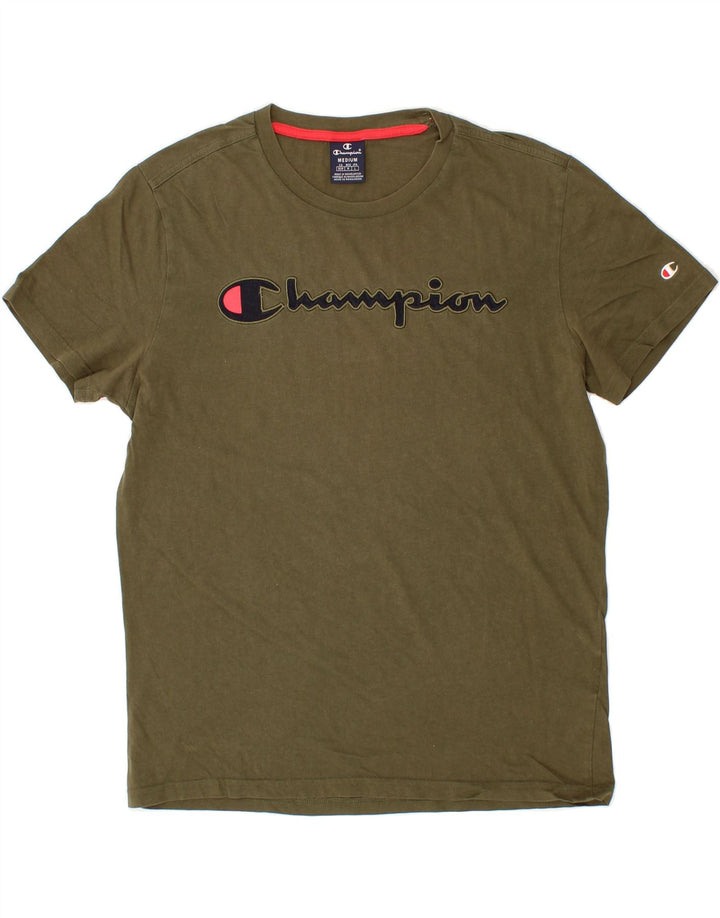 CHAMPION Mens Graphic T-Shirt Top Medium Khaki Vintage Champion and Second-Hand Champion from Messina Hembry 