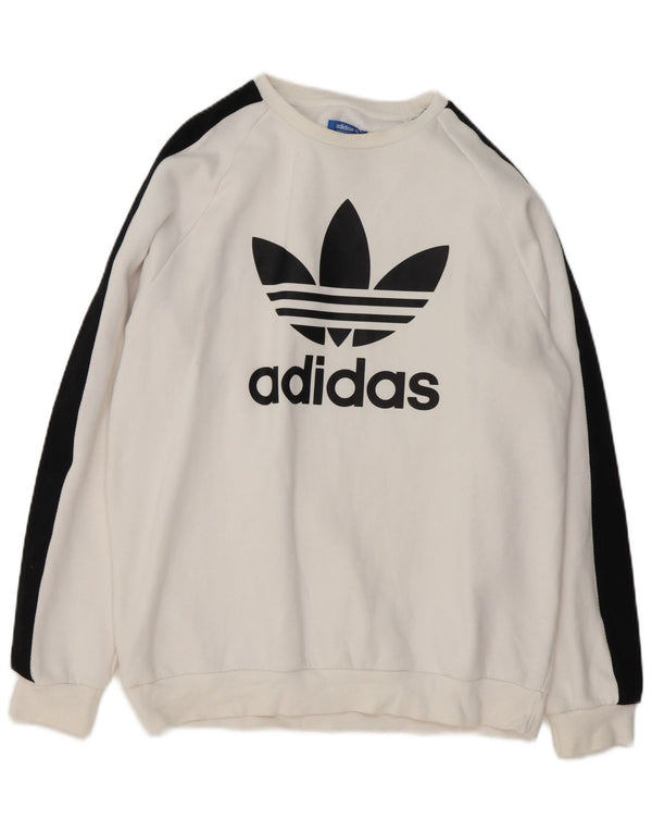 Męska bluza Adidas z grafiką, duża, biała, z blokami kolorów, bawełniana
