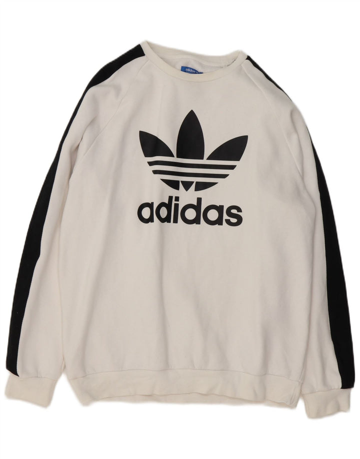 Męska bluza Adidas z grafiką, duża, biała, z blokami kolorów, bawełniana