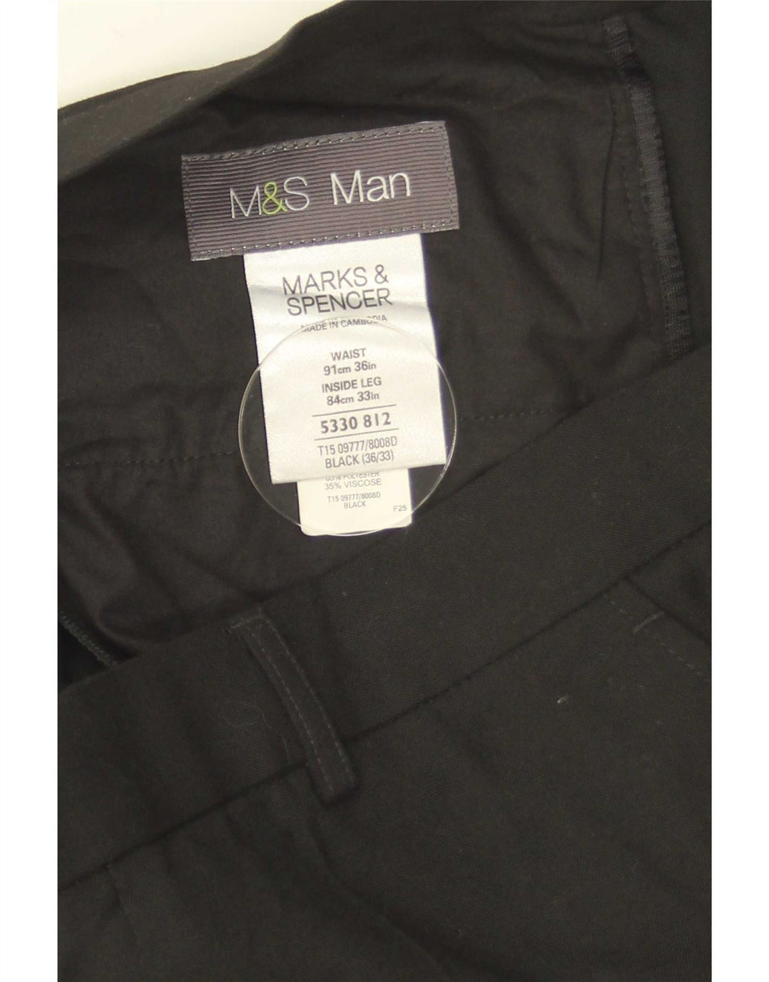 Marks & Spencer Męskie proste spodnie garniturowe W36 L33 Czarny poliester