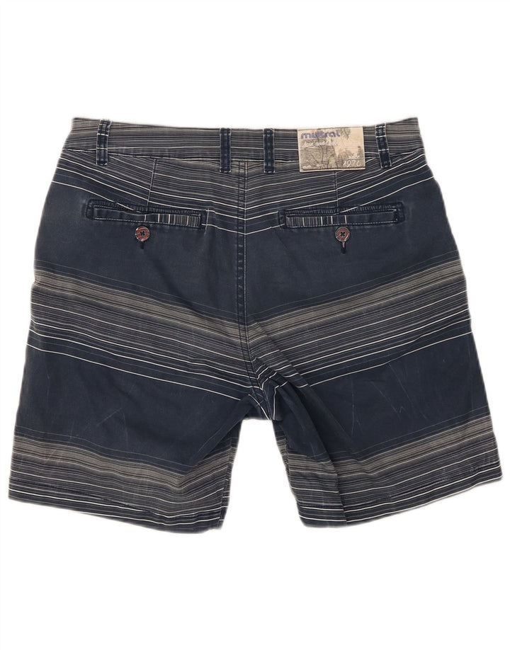 MISTRAL Mens Chino Shorts IT 48 Medium W34 Navy Blue Striped Cotton