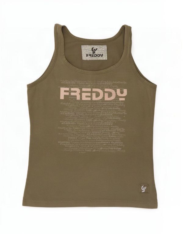 Freddy Womens Graphic Vest Top IT 46/48 Large Khaki Cotton