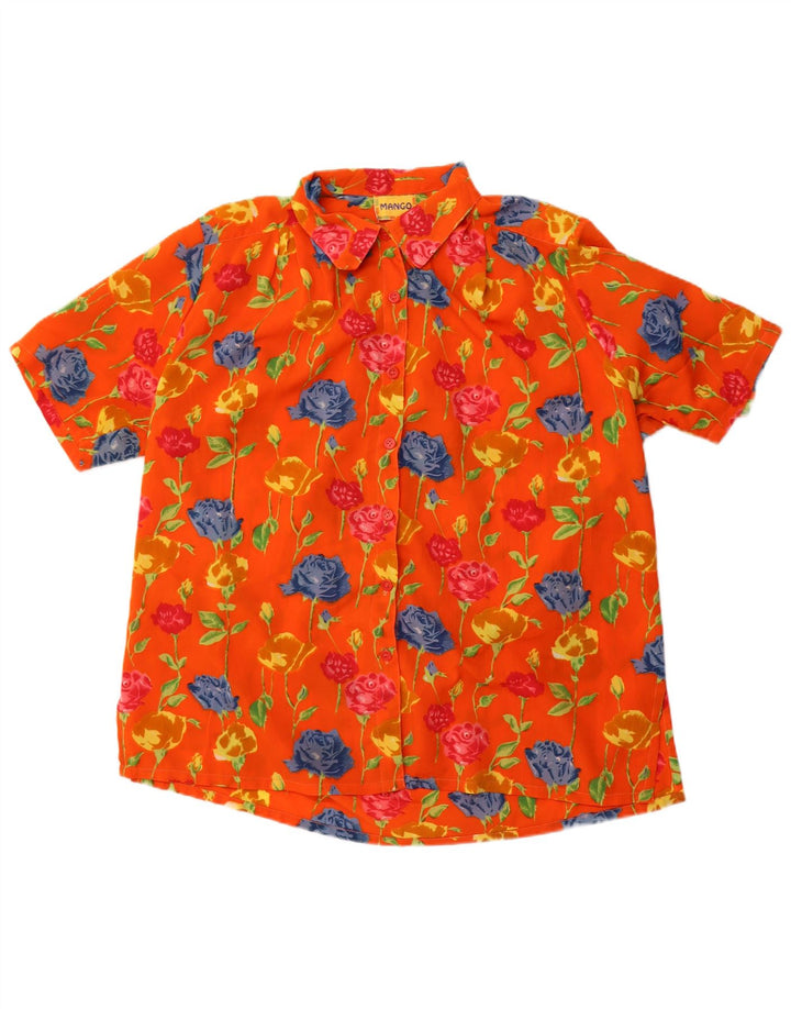 Damska bluzka koszulowa oversize z krótkim rękawem Mango UK 16, duża pomarańczowa w kwiaty