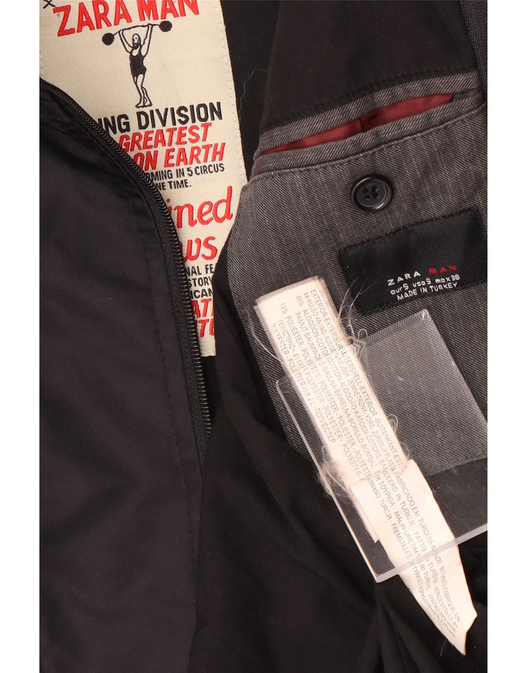 Zara Męska marynarka zapinana na 2 guziki UK 36, mała, szara, bawełniana w prążki