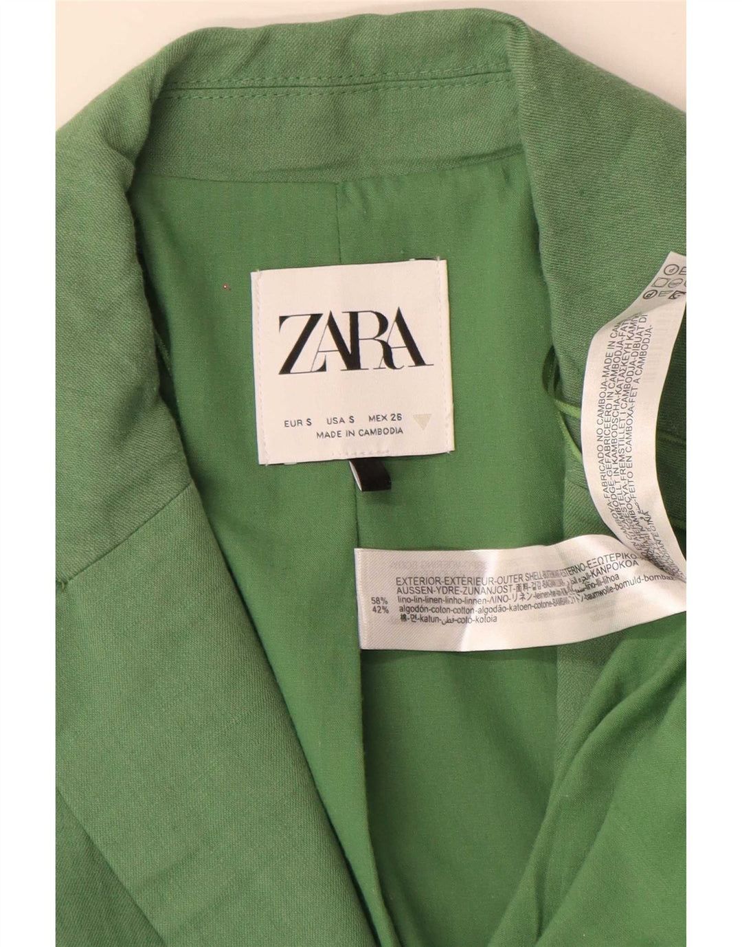 Damska marynarka Zara zapinana na 2 guziki, oversize UK 10, mała, zielona lniana