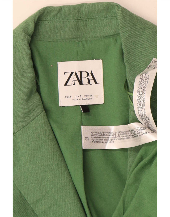 Damska marynarka Zara zapinana na 2 guziki, oversize UK 10, mała, zielona lniana