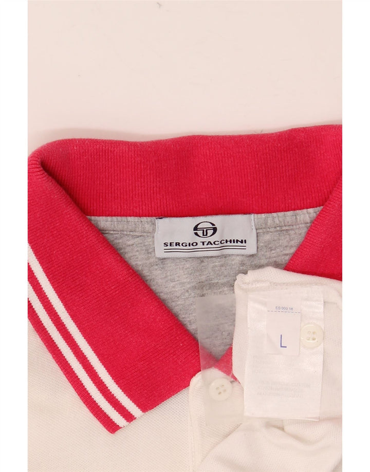 Męska koszulka polo SERGIO TACCHINI, duża, biała, bawełniana w bloki kolorów