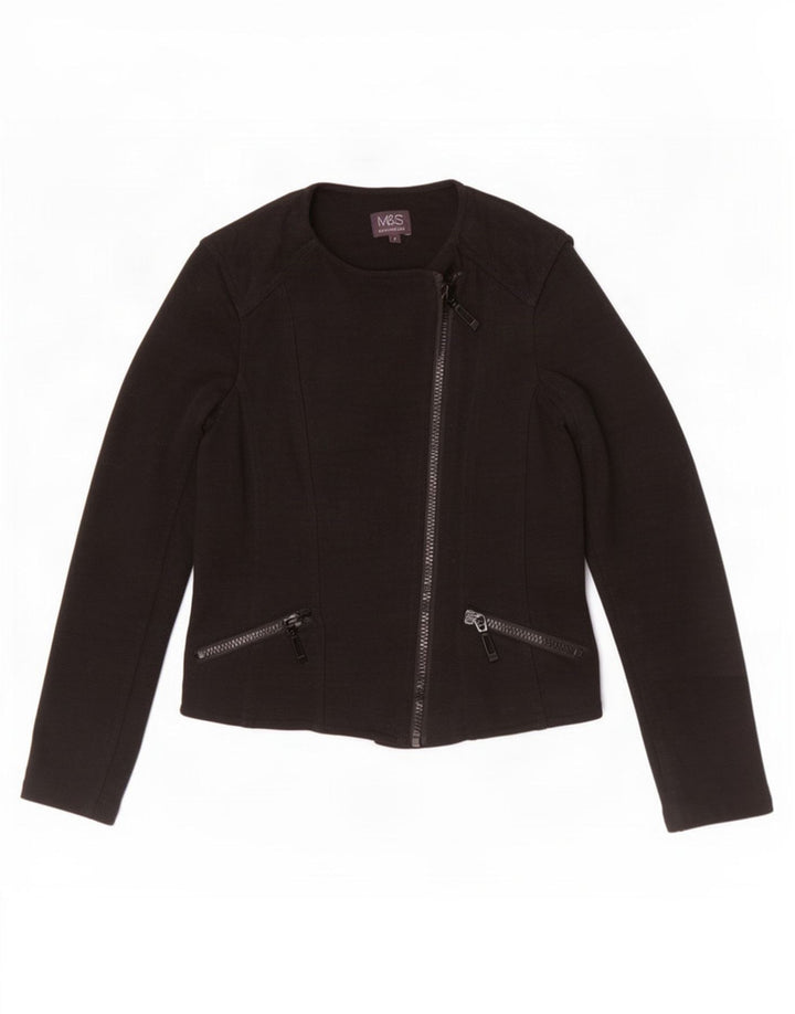 Marks & Spencer Damska kurtka racer UK 8, mała, czarna, bawełniana