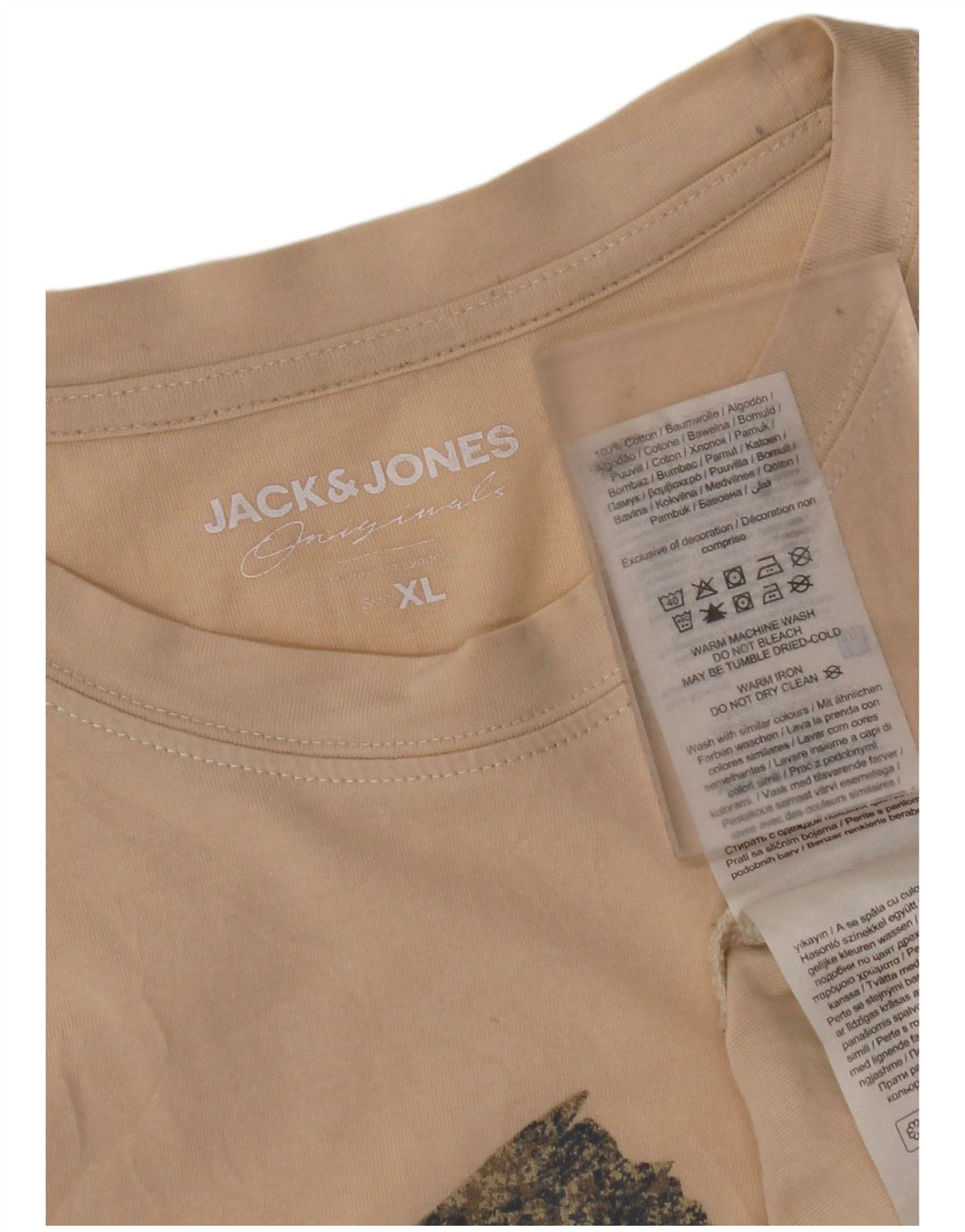 Męska koszulka z grafiką JACK & JONES, XL, beżowa, bawełniana