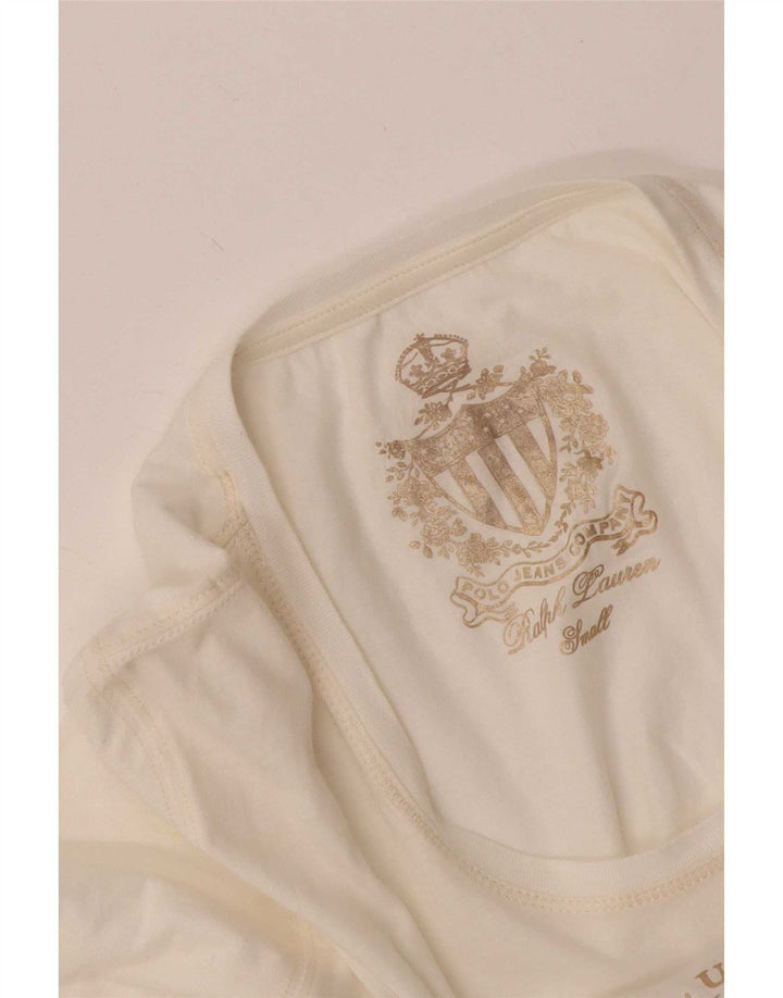 Damski top graficzny Ralph Lauren z długim rękawem, UK 8, mały, biały