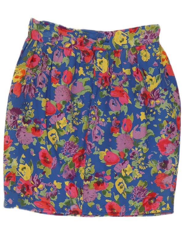 Vintage damska spódnica bąbelkowa z wysokim stanem IT 46 Large W30 Niebieski kwiatowy octan