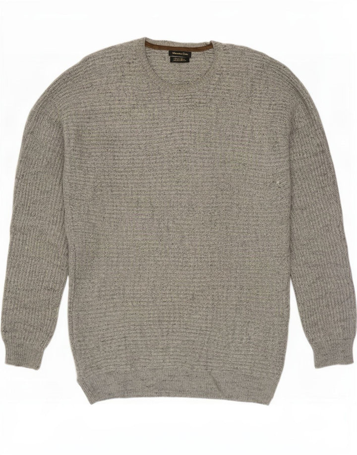 Męski sweter z okrągłym dekoltem Massimo Dutti, duży, szary, wełniany