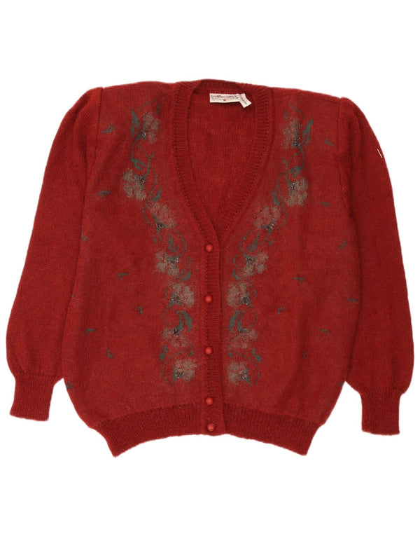 Sweter damski w stylu vintage IT 50 XL Burgundowy kwiatowy moher