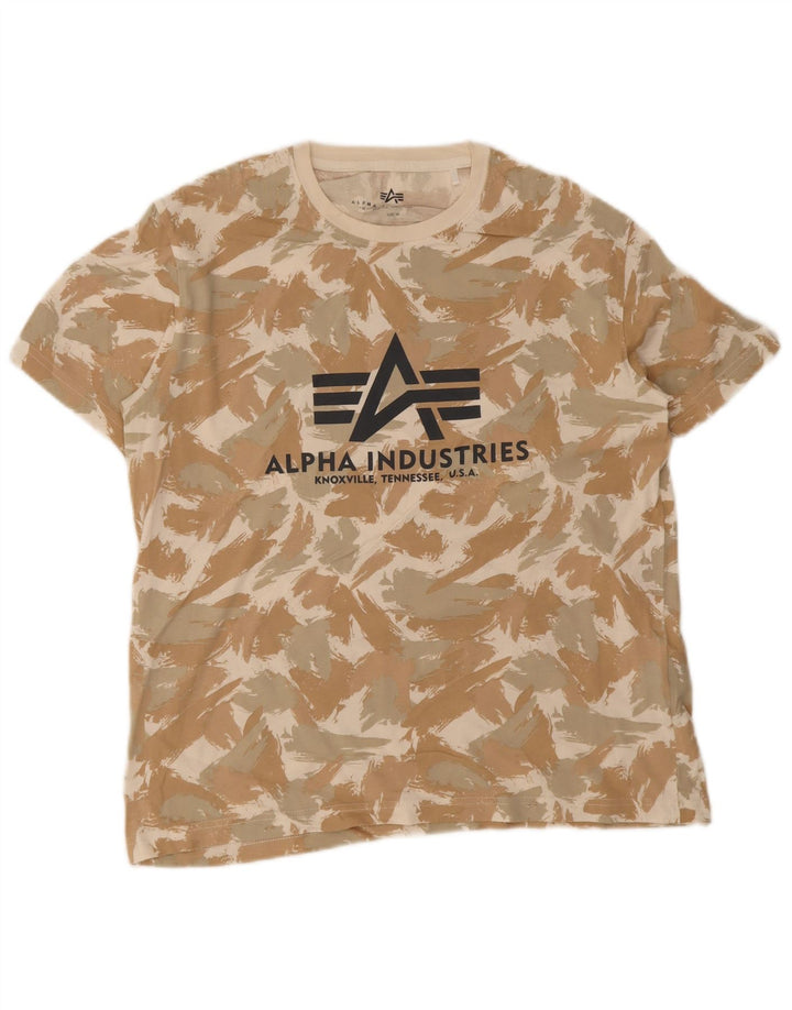 Męska koszulka z grafiką Alpha Industries, średnia, beżowa, geometryczna