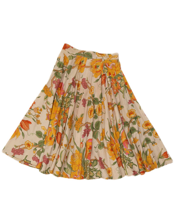 Damska plisowana spódnica w stylu vintage UK 12 Medium W26 Off White Floral Cotton