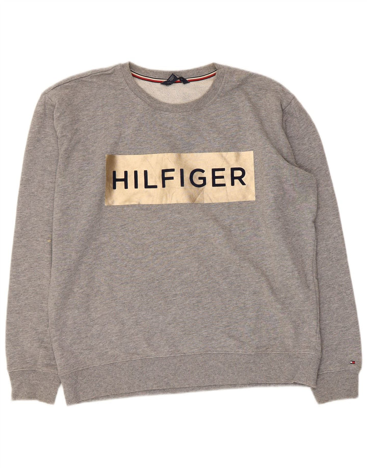 Męska bluza z grafiką Tommy Hilfiger, średnia, szara, nakrapiana bawełna