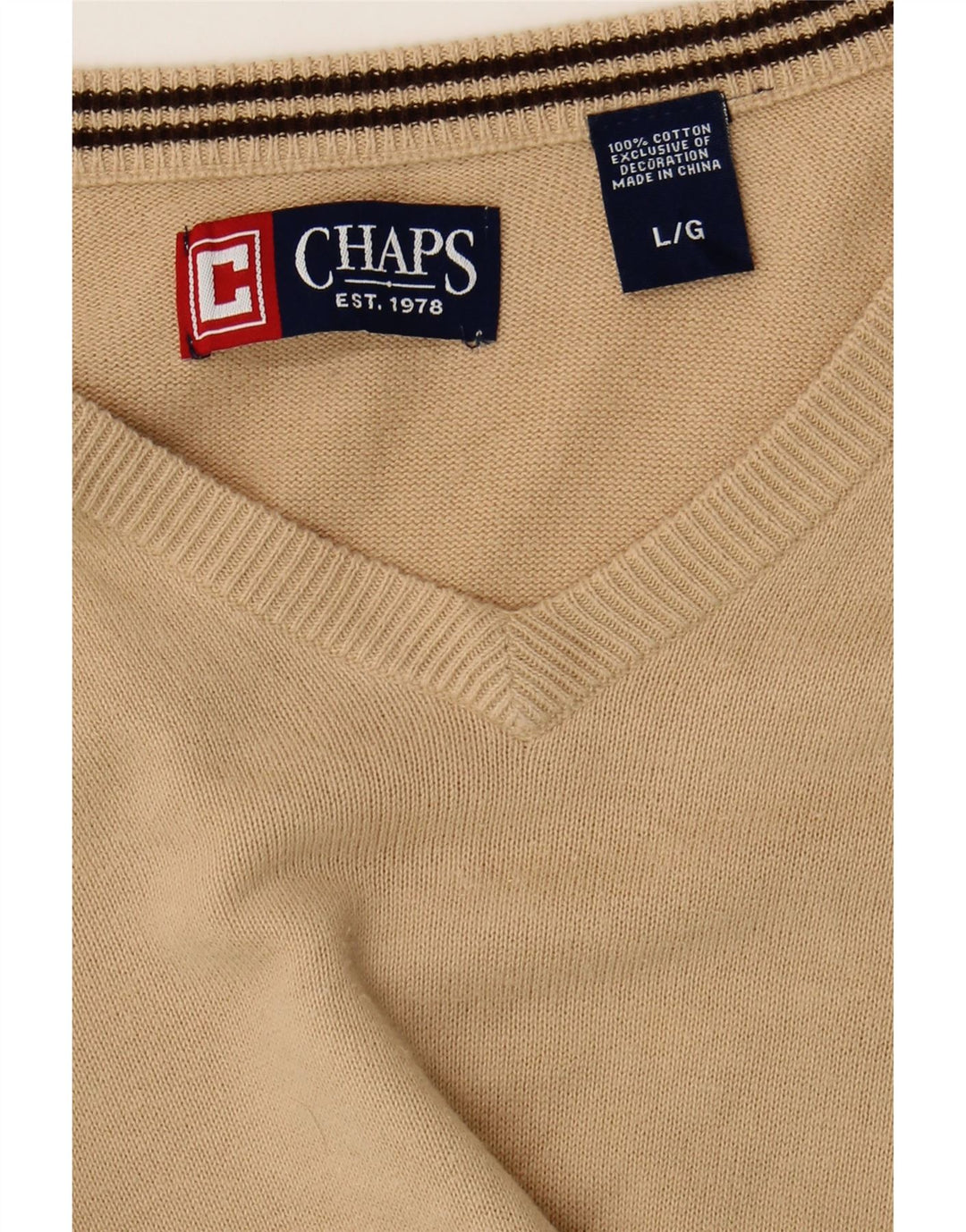 CHAPS Mens Vest Tank Top Large Beige Cotton Vintage Chaps and Second-Hand Chaps from Messina Hembry 