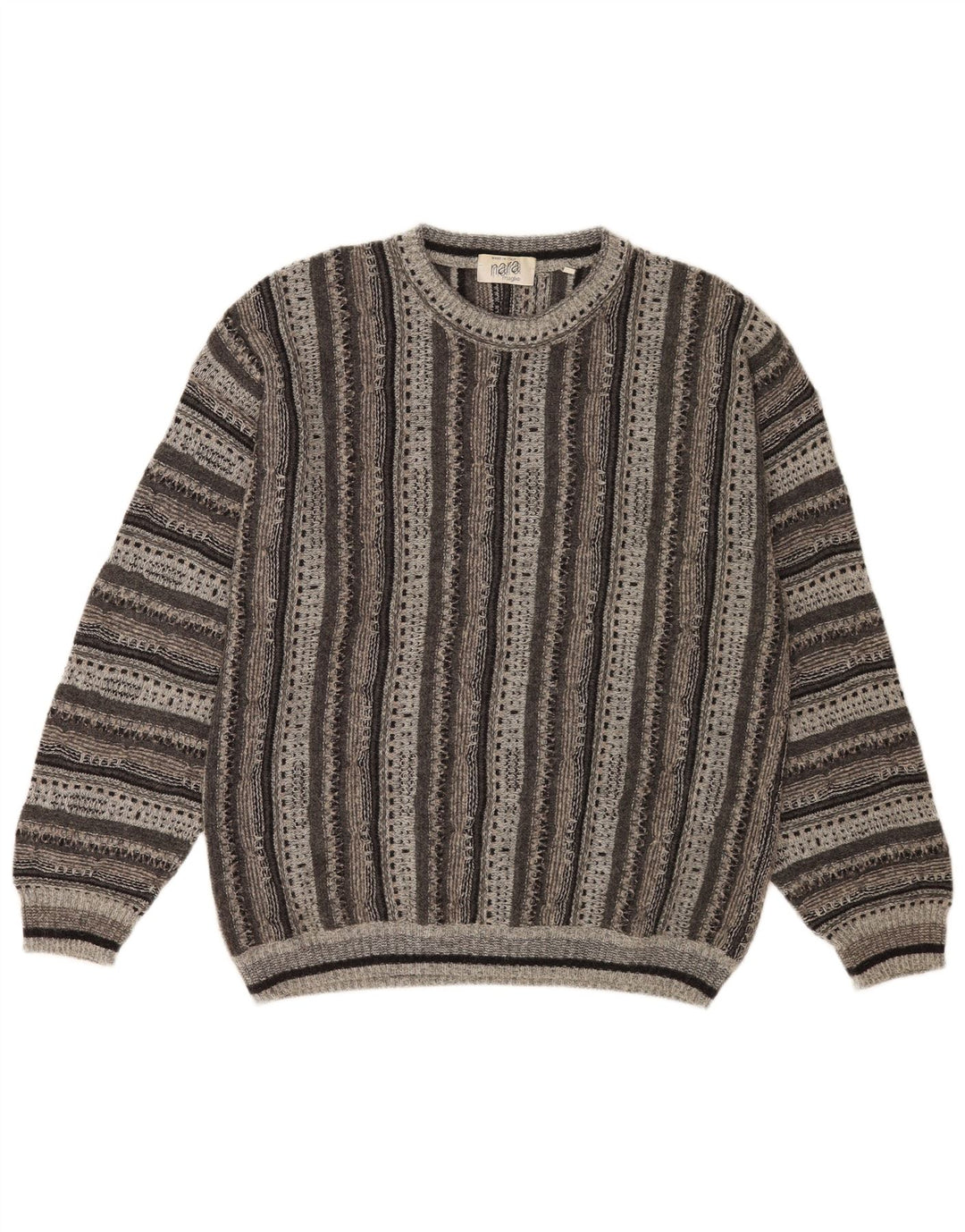 Męski sweter Nara Maglie o regularnym kroju z okrągłym dekoltem i dużymi szarymi paskami