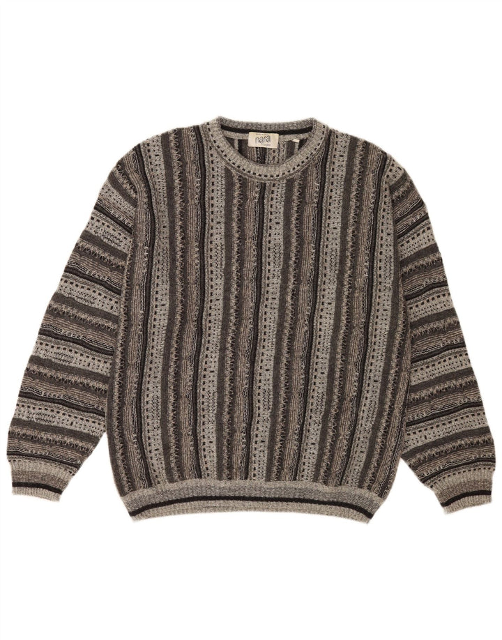 Męski sweter Nara Maglie o regularnym kroju z okrągłym dekoltem i dużymi szarymi paskami