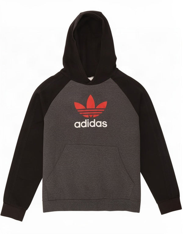 Adidas Chłopięca bluza z kapturem z grafiką 13-14 lat Szara, z blokami kolorów, bawełniana