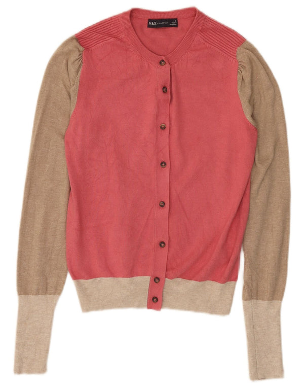 Marks & Spencer Damski sweter rozpinany UK 6 XS Różowa wiskoza z blokami kolorów