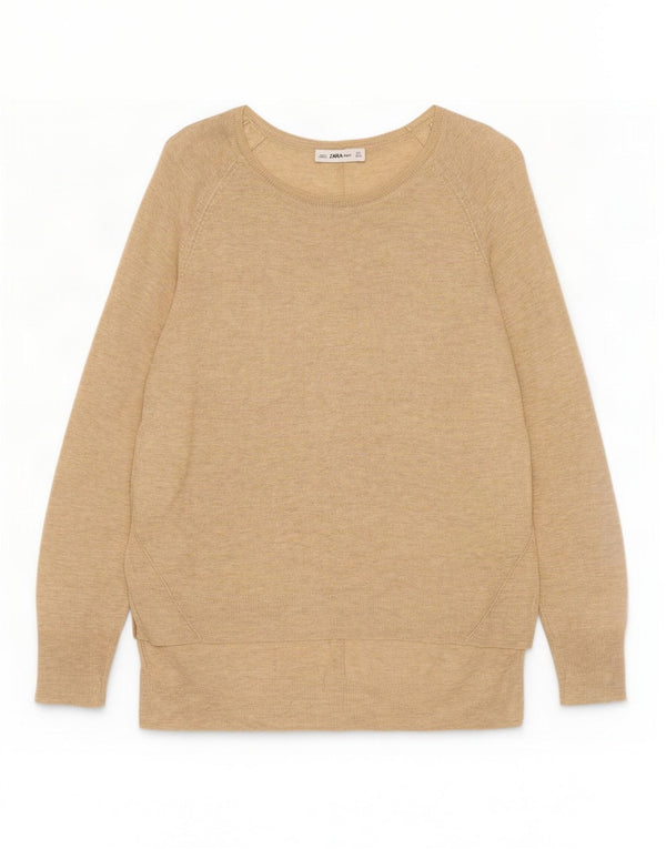 Sweter damski Zara z dekoltem w łódkę UK 14, duży, beżowy, nakrapiany