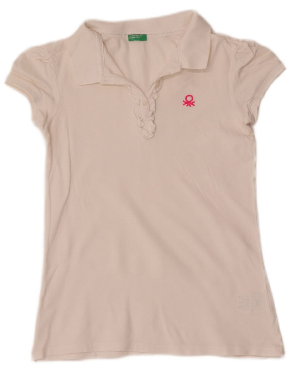 Dziewczęca koszulka polo Benetton 11-12 lat 2XL, biała bawełna