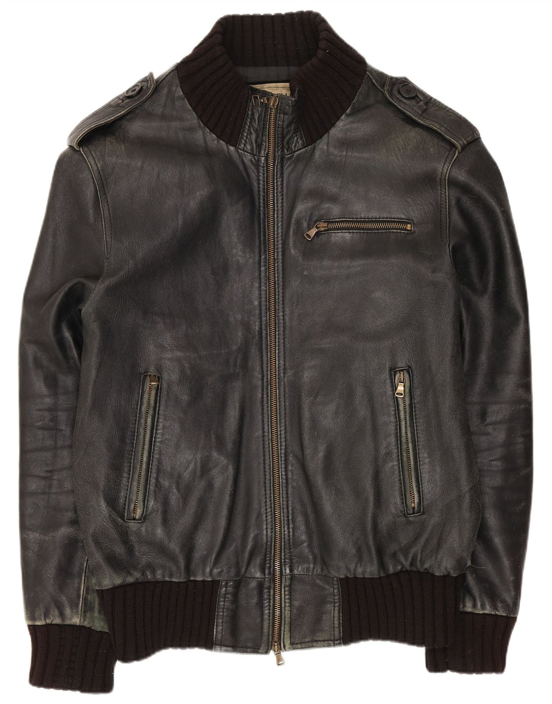 Vintage męska skórzana kurtka wojskowa UK 42 XL czarna skóra