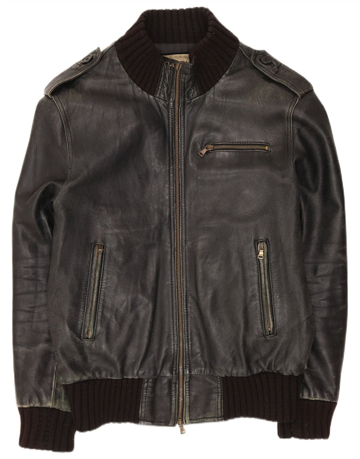 Vintage męska skórzana kurtka wojskowa UK 42 XL czarna skóra