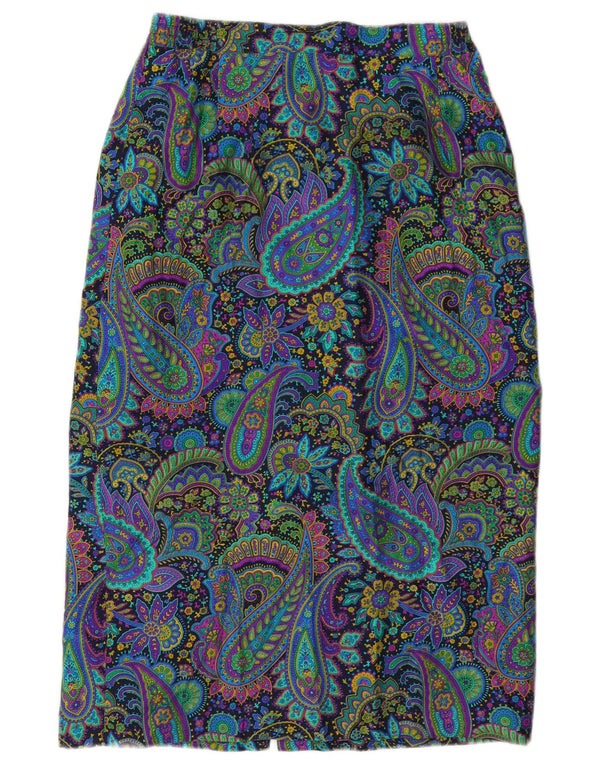 Vintage damska spódnica midi z wysokim stanem W28 średni wielobarwny jedwab paisley