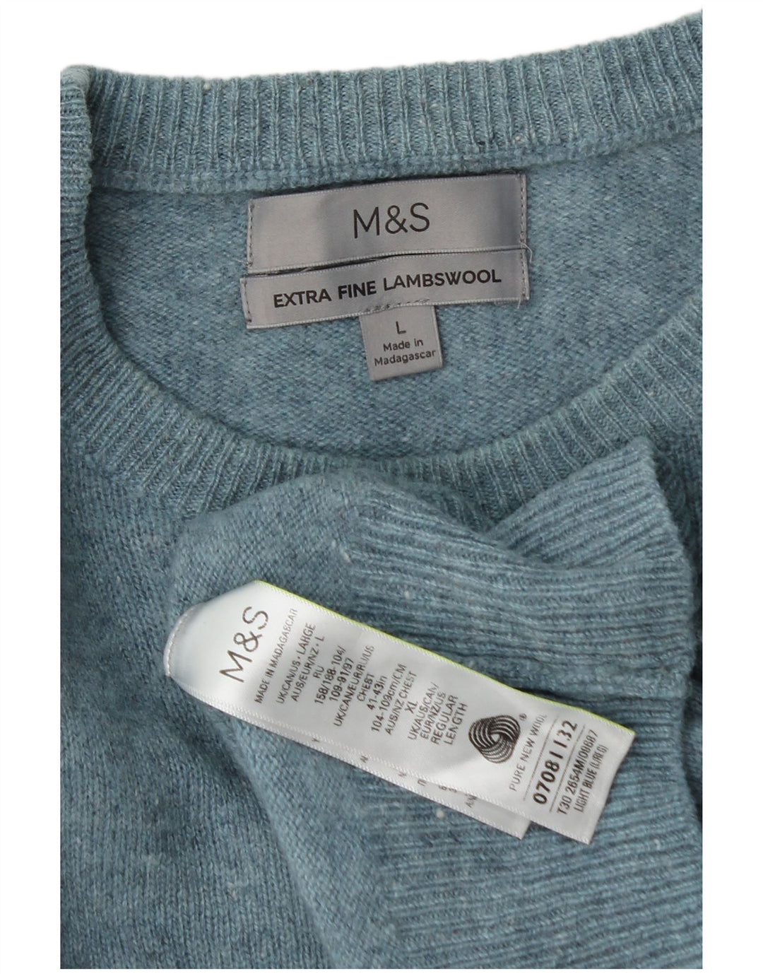Marks & Spencer Męski sweter z okrągłym dekoltem, duży, niebieski, nowa wełna