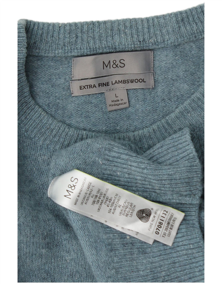 Marks & Spencer Męski sweter z okrągłym dekoltem, duży, niebieski, nowa wełna