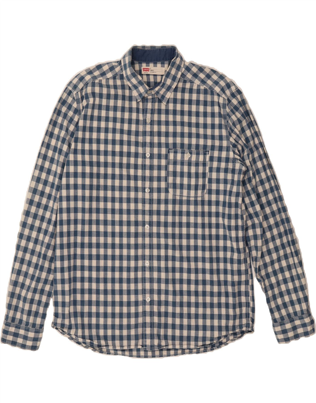 LEVI'S Mens Standard Fit Shirt XL Blue Gingham Cotton Vintage Levi's and Second-Hand Levi's from Messina Hembry 