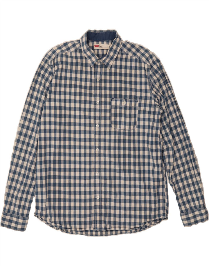 LEVI'S Mens Standard Fit Shirt XL Blue Gingham Cotton Vintage Levi's and Second-Hand Levi's from Messina Hembry 
