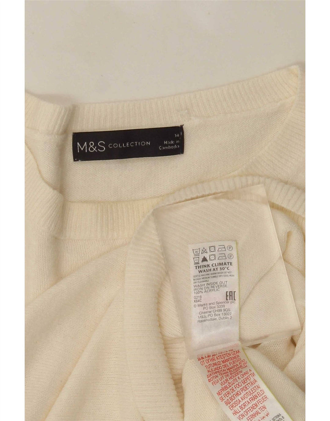 Marks & Spencer Damski sweter z wycięciem pod szyją, UK 14, średni złamanej bieli