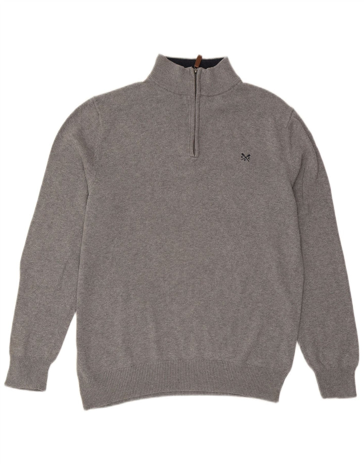 Crew Clothing Męski sweter z zamkiem błyskawicznym, duży, szary, bawełniany