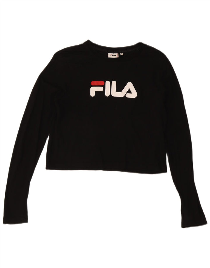 Damski top FILA Crop Graphic z długim rękawem UK 14, średni czarny