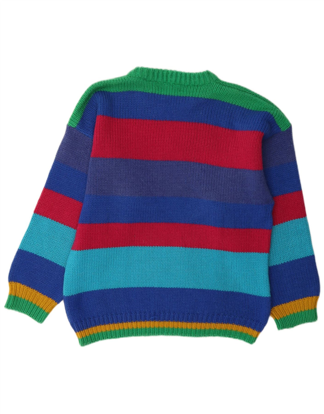 Vintage męski sweter z graficznym wycięciem pod szyją, duży, wielobarwny w paski
