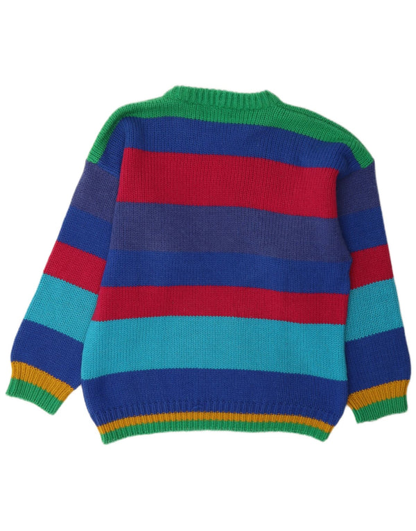 Vintage męski sweter z graficznym wycięciem pod szyją, duży, wielobarwny w paski