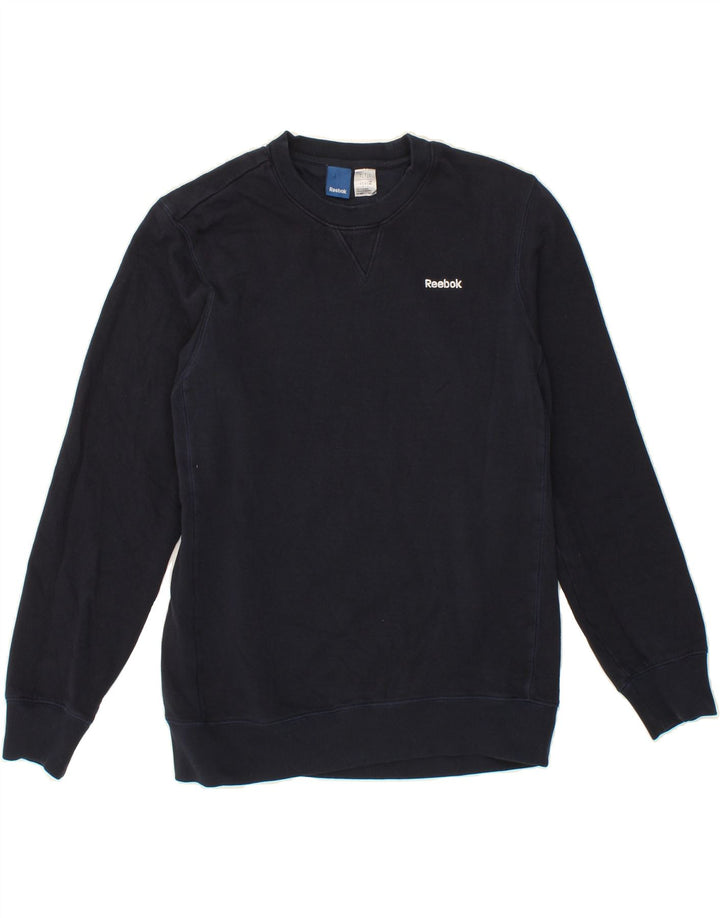 REEBOK Mens Sweatshirt Jumper Small Navy Blue Cotton Vintage Reebok and Second-Hand Reebok from Messina Hembry 