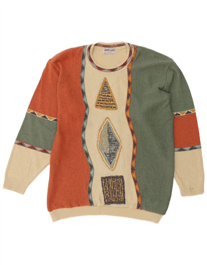 Męski sweter z okrągłym dekoltem BERTO LUCCI, duży, wielokolorowy, geometryczny