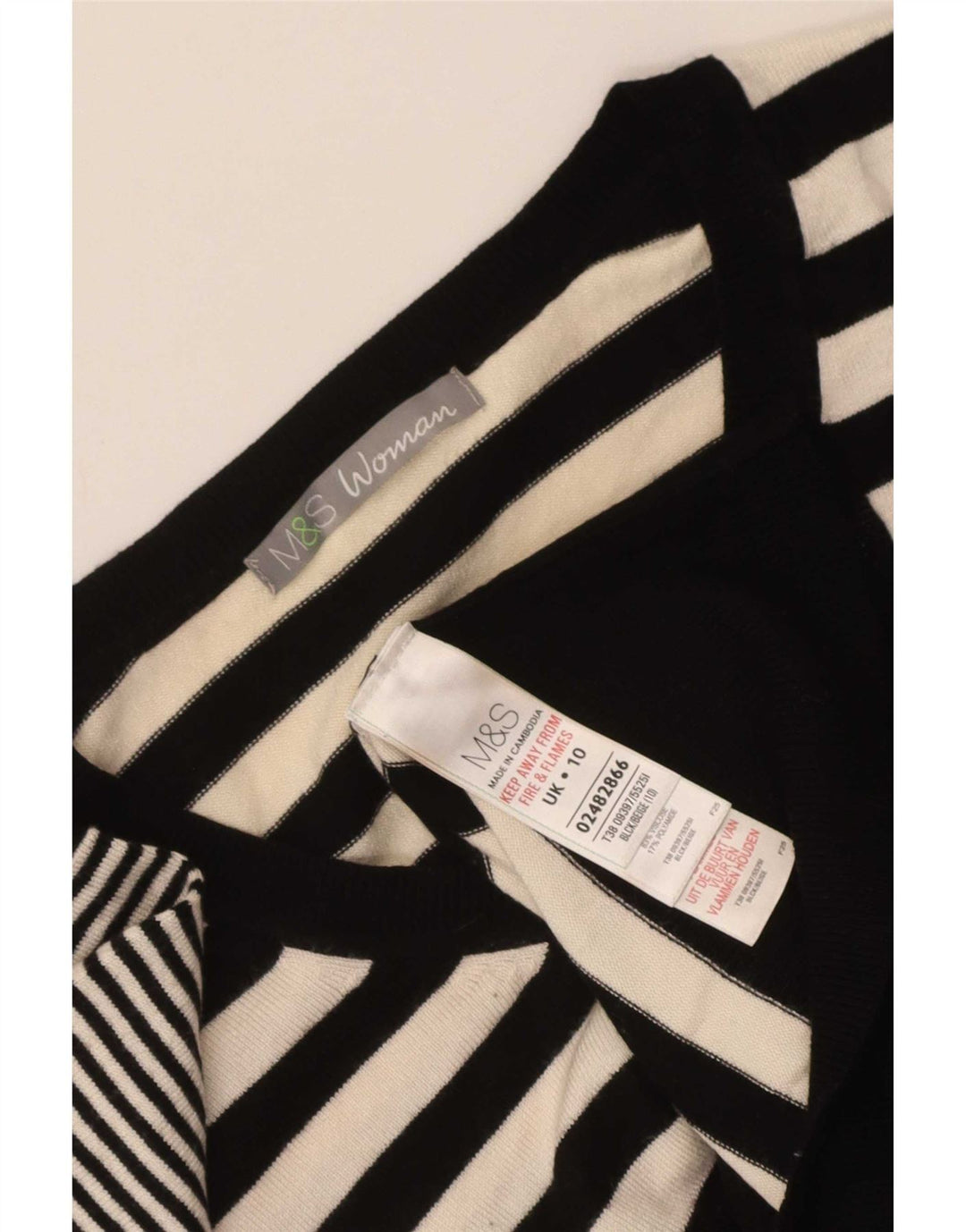 Marks & Spencer Damski sweter z dekoltem w kształcie litery V, UK 10, w małe czarne paski