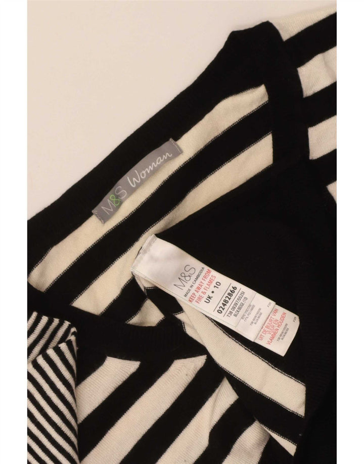 Marks & Spencer Damski sweter z dekoltem w kształcie litery V, UK 10, w małe czarne paski