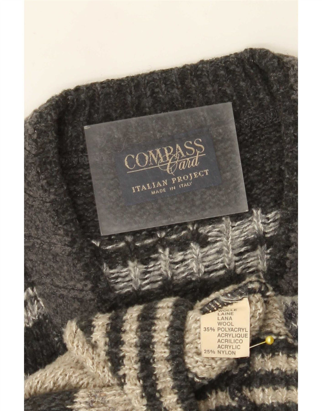 Męski sweter z dekoltem w kształcie litery V COMPASS CARD IT 52, duży, szary, geometryczny